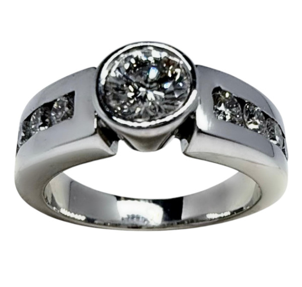 Solitario de oro blanco y diamante 0,50cts+0,40cts